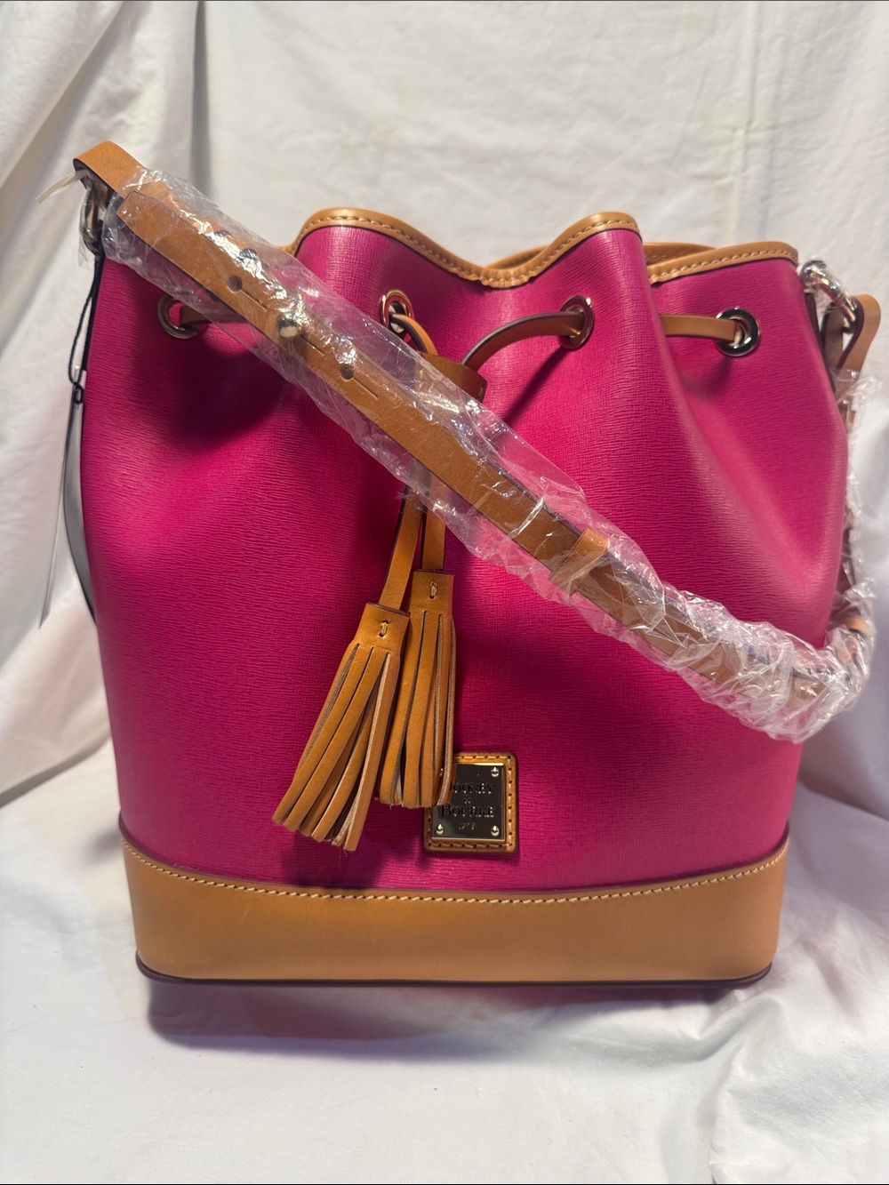 Dooney & Bourke Fuchsia Leather Drawstring Bucket Bag
